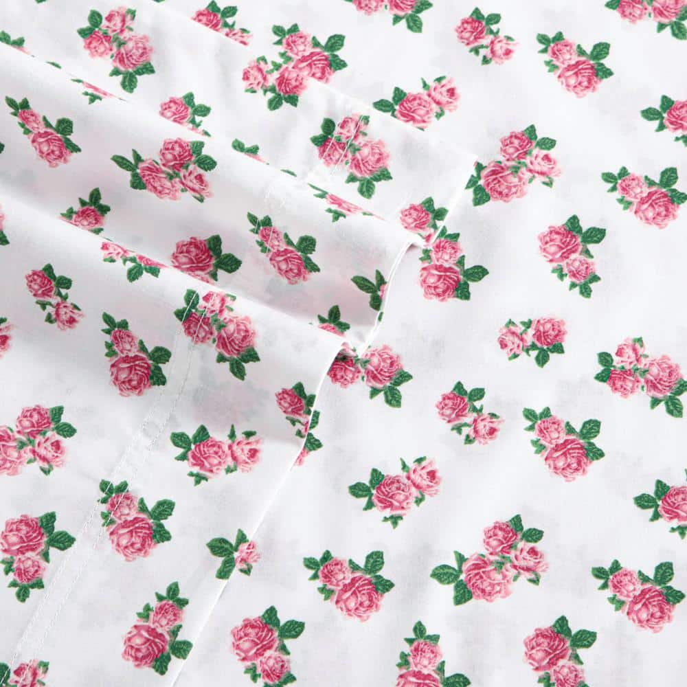 King Pink Floral Cotton Percale Sheet Set
