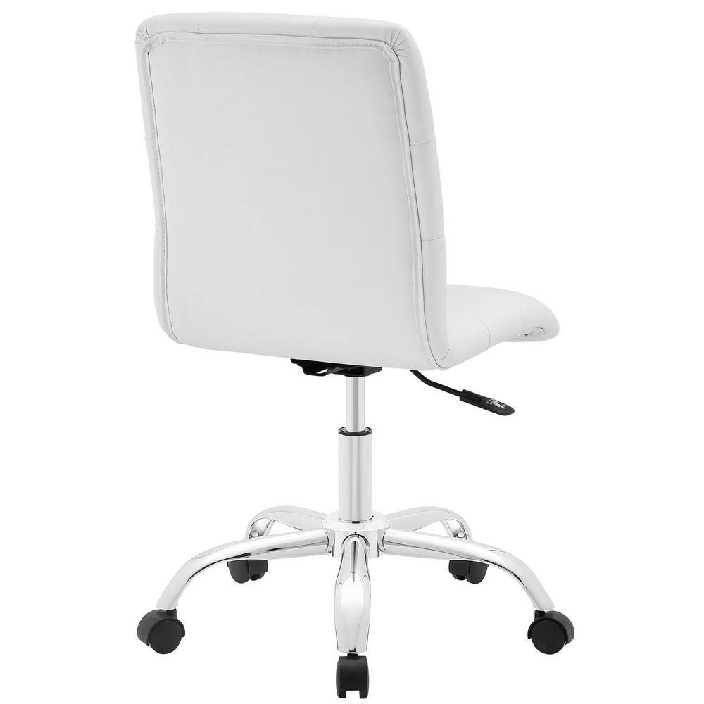 White Faux Leather Armless Swivel Office Chair with Chrome Base
