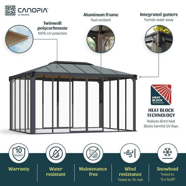 Ledro 10 ft. x 14 ft. Gray/Bronze Closed Gazebo / Hot Tub Enclosure and Solarium