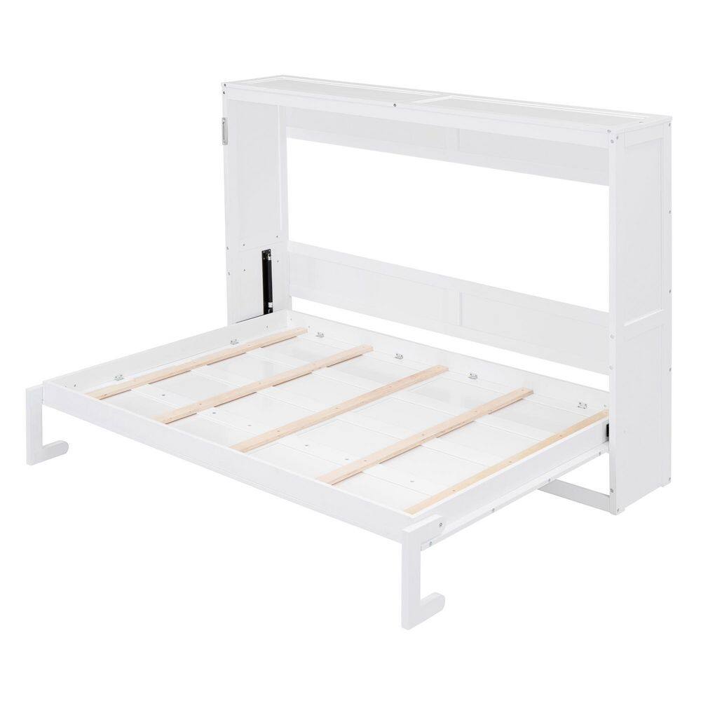 White Wood Frame Queen Size Murphy Bed, Wall Bed Folded into a Cabinet - thumbnail 3