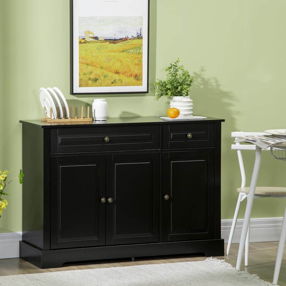 Black MDF Buffet with Adjustable Shelves and Drawers