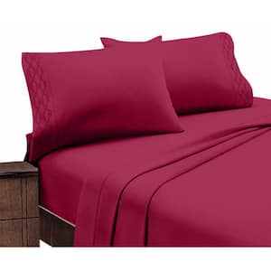 Home Sweet Home Extra Soft Deep Pocket Embroidered Luxury Bed Sheet Set - California King, Burgundy