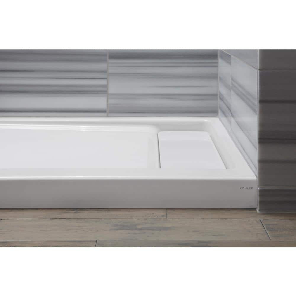 Bellwether White Enameled Cast Iron Shower Base with Right Drain