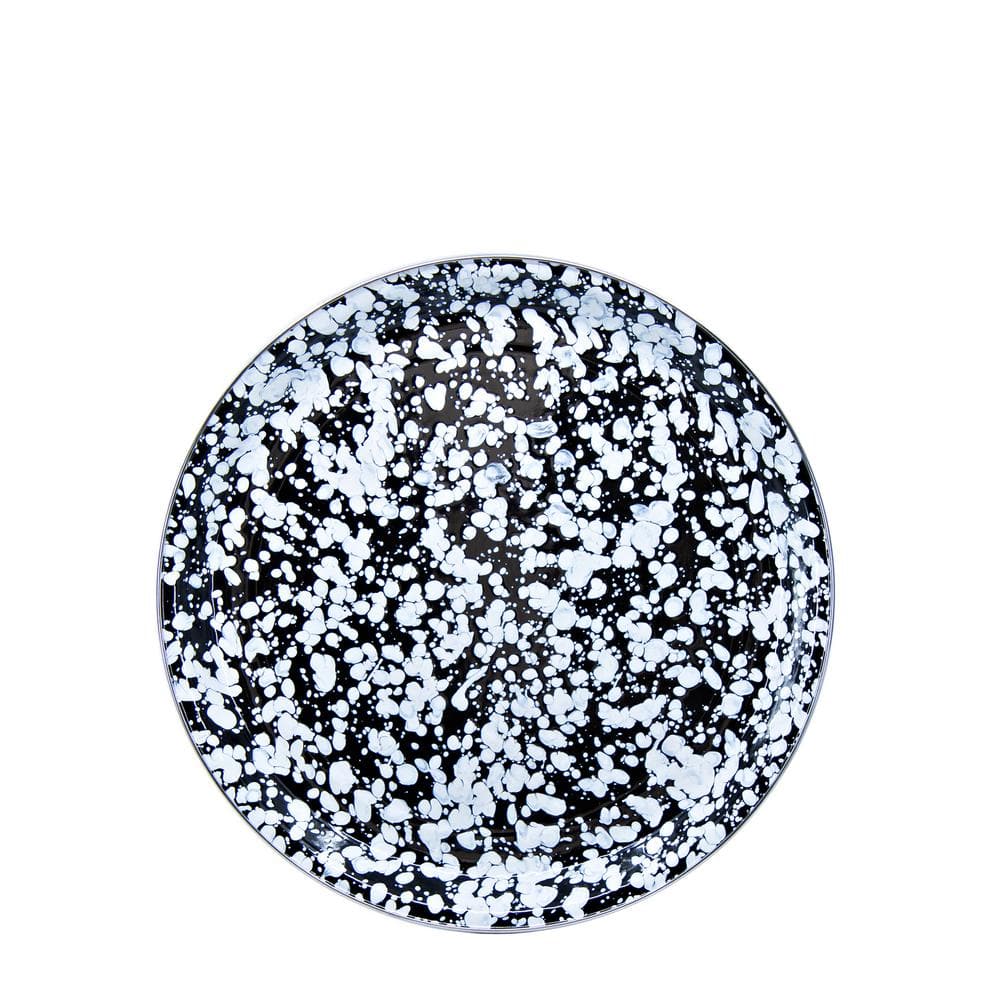 15.5'' Black and White Swirl Enamelware Round Serving Tray