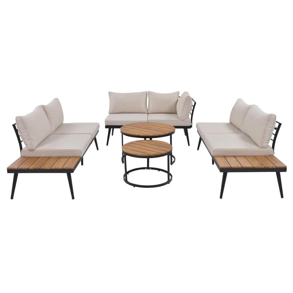 6-Piece Metal Outdoor Sectional Sofa Set with Beige Cushions, Coffee Tables price history on PriceWatchPro