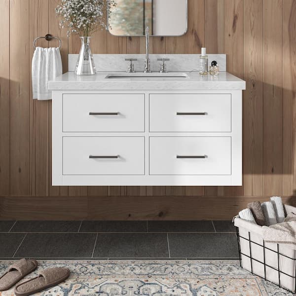 ARIEL Hutton 36 in. W x 22 in. D x 19.6 in. H Bath Vanity in White with Carrara White Marble Top