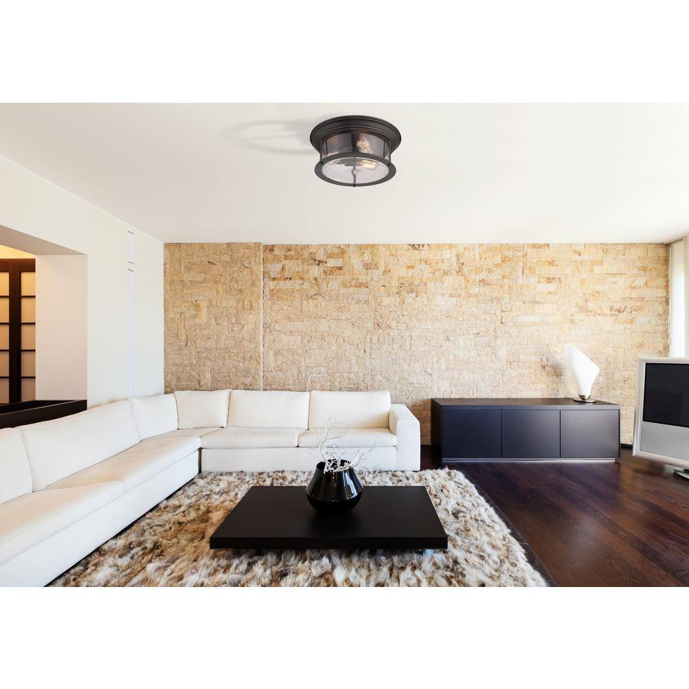 Bronze and Glass 3-Light Flush Mount Ceiling Fixture