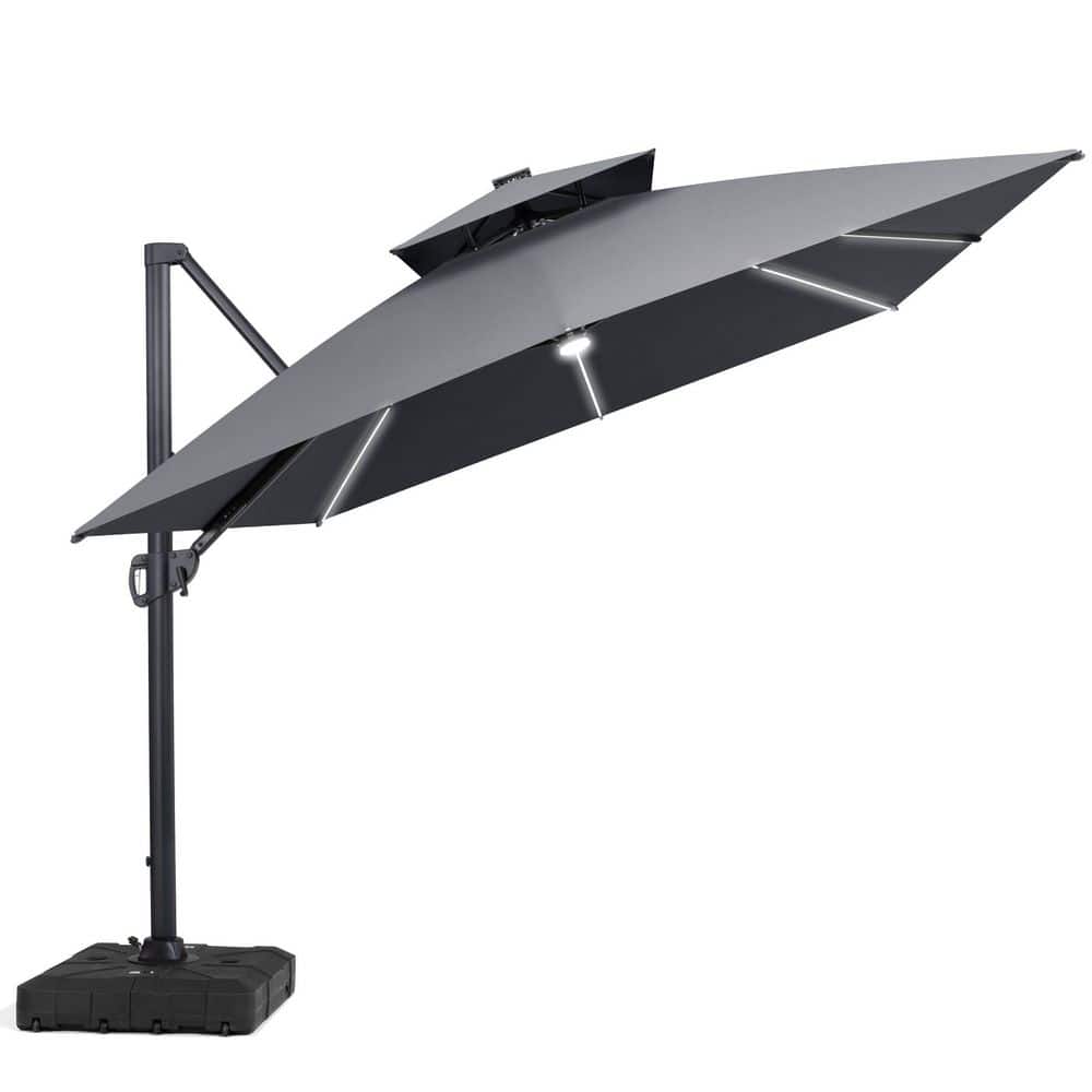 13 ft. x 10 ft. Solar Lighted Cantilever Patio Umbrella with 260lb. Base Double Top Outdoor Offset Umbrella in Dark Gray price history on PriceWatchPro