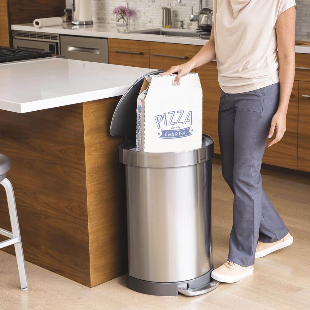 Brushed Stainless Steel Semi-Round Pedal Trash Can with Silent Close Lid