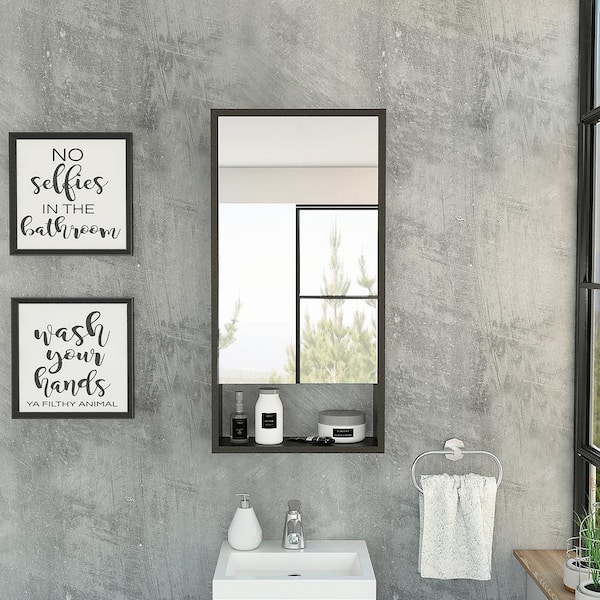FAMYYT 17.9 in. W x 35.4 in. H Black Rectangular Wall Medicine Cabinet with Mirror