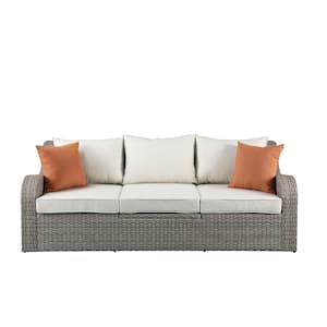 Gray Wicker Outdoor Sectional Patio Sofa with Beige Cushions 2 Pillows