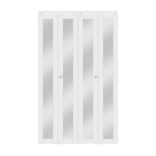 ARK DESIGN 56 in. x 80 in. 1-Lite Mirrored Glass and Solid Core White Finished MDF Interior Closet Bi-Fold Door with Hardware