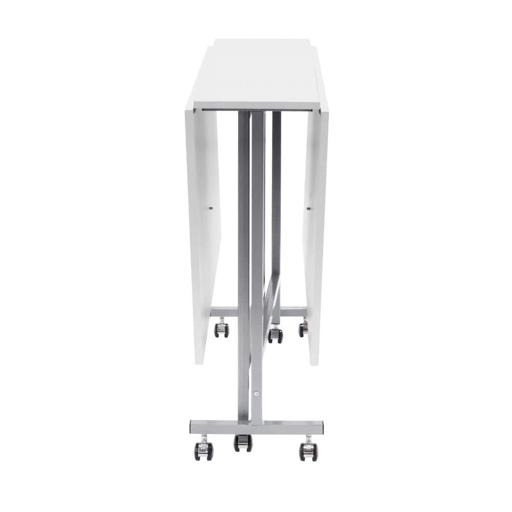Sew Ready Silver White Folding Craft Table with Locking Wheels