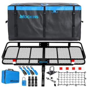 500 lbs. Capacity XL Hitch Mount Cargo Carrier Set - Folding Shank and 2 in. Raise, Cargo Bag, Net, Straps, Locks - Blue