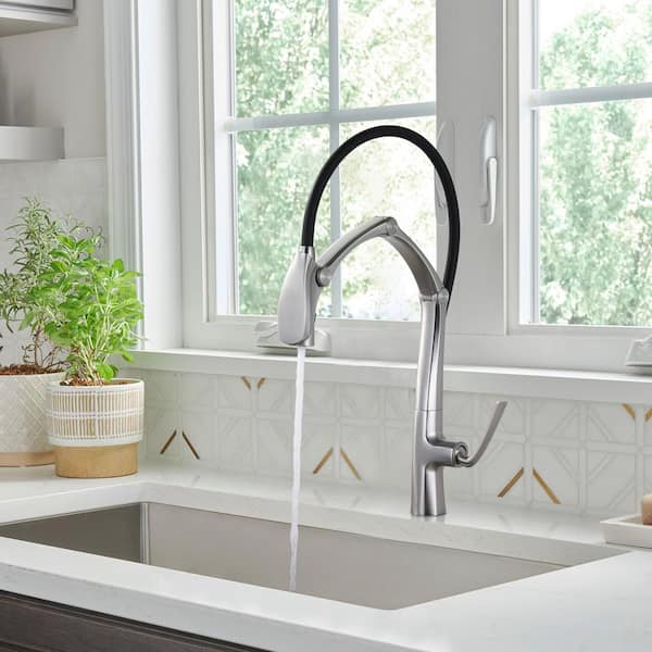 Single Handle Pull-Out Sprayer Kitchen Faucet with Magnetic Docking Spray Head and Deckplate Included in Brushed Nickel