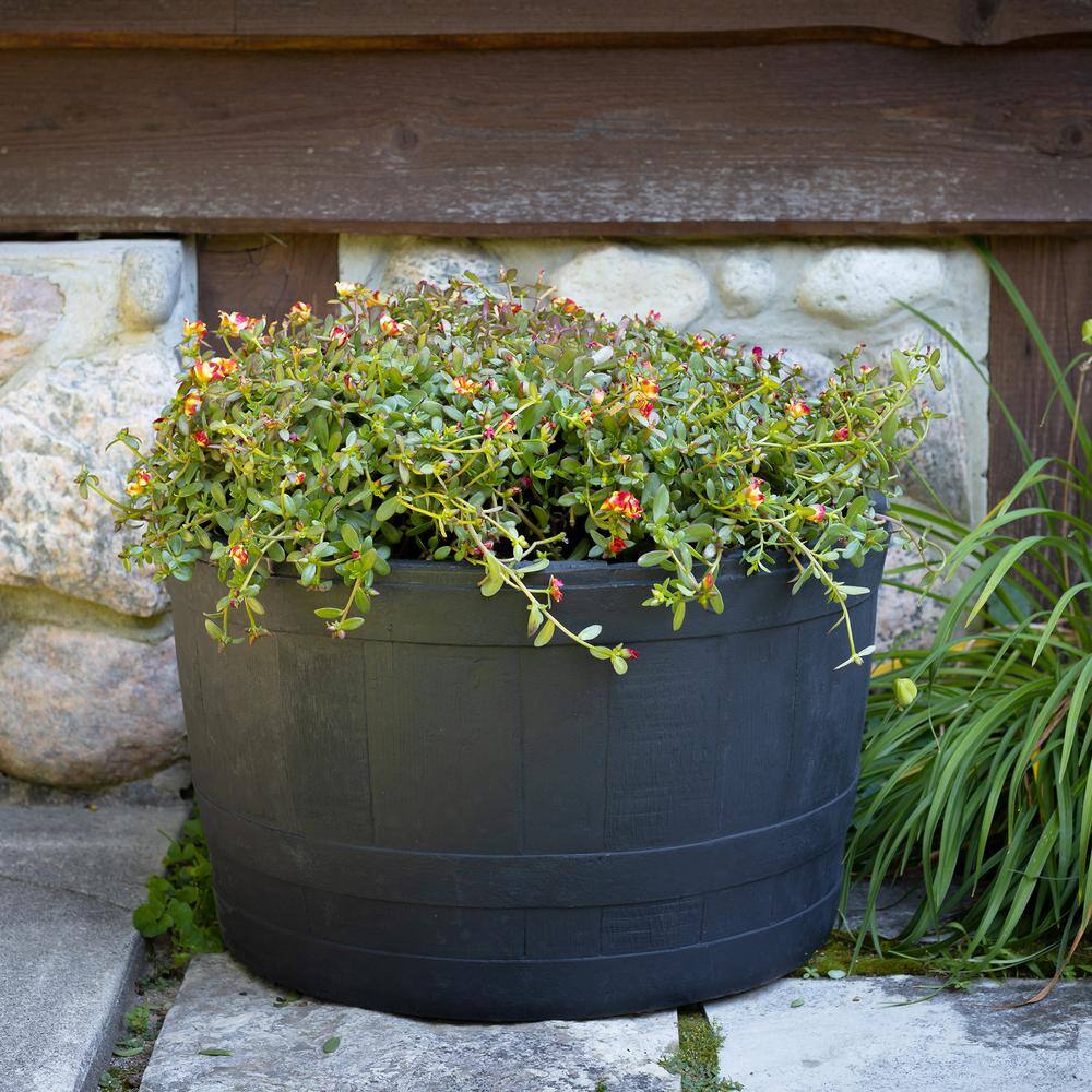 Black Polyethylene Whiskey Barrel Planter for Indoor/Outdoor Use