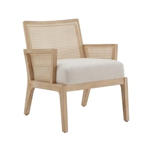 Beige Natural Finish Cane Accent Chair