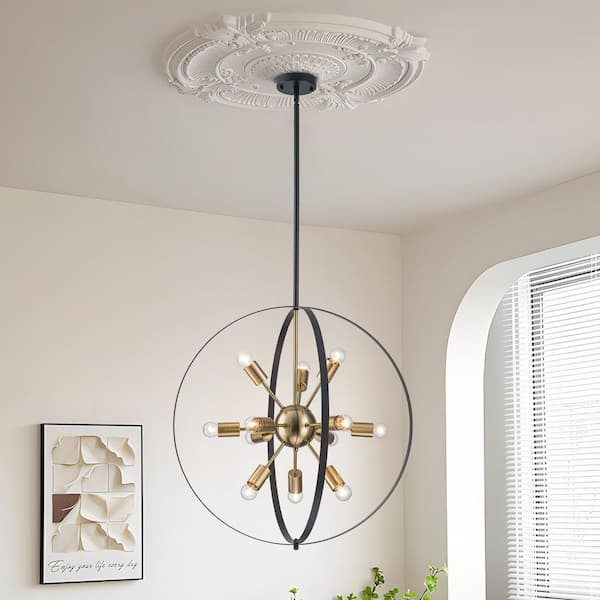 GoYeel 12-Light Black and Gold Modern Transitional Orb Cage Satellite Chandelier
