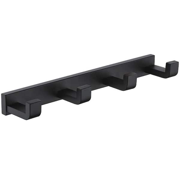 4 J-Hook Rack Double Robe/Towel Hook in Stainless Steel Matte Black for Entryway Kitchen Bathroom Bedroom Utility Room