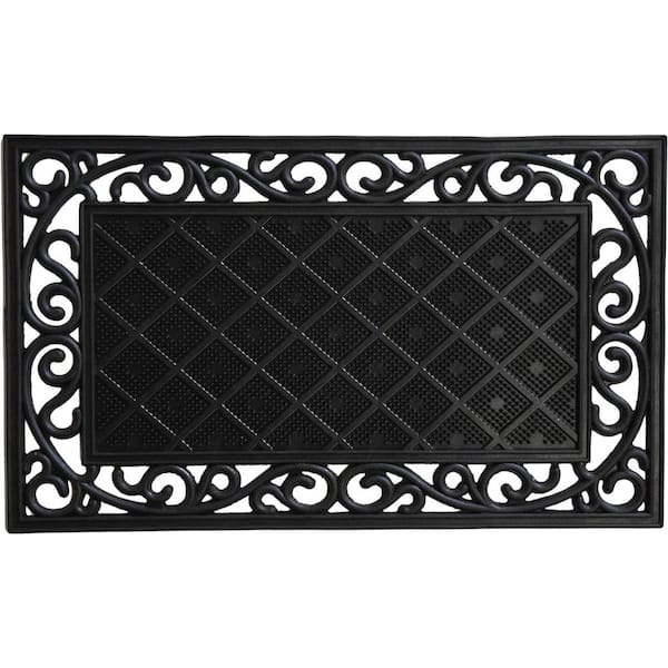Black 30 in. x 18 in. Rubber Non-Slip Indoor/Outdoor Door Mat