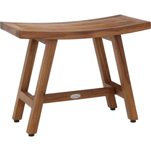 Patented 24 in x 12 in Asia Lotus Freestanding Teak Shower Bench Walk In Shower Seat