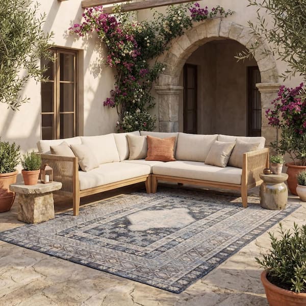 Vanelle Traditional Grey 6 ft. x 9 ft. Outdoor Area Rug