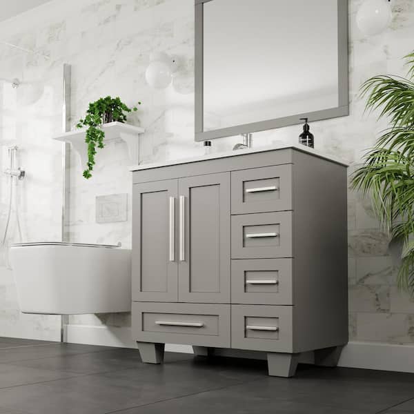 Loon 30.50 in. W x 22 in. D x 34 in. H Vanity in White with Carrera Marble Vanity Top in White with White Basin Loon 30.50 in. W x 22 in. D x 34 in. H Vanity in White with Carrera Marble Vanity Top in White with White Basin