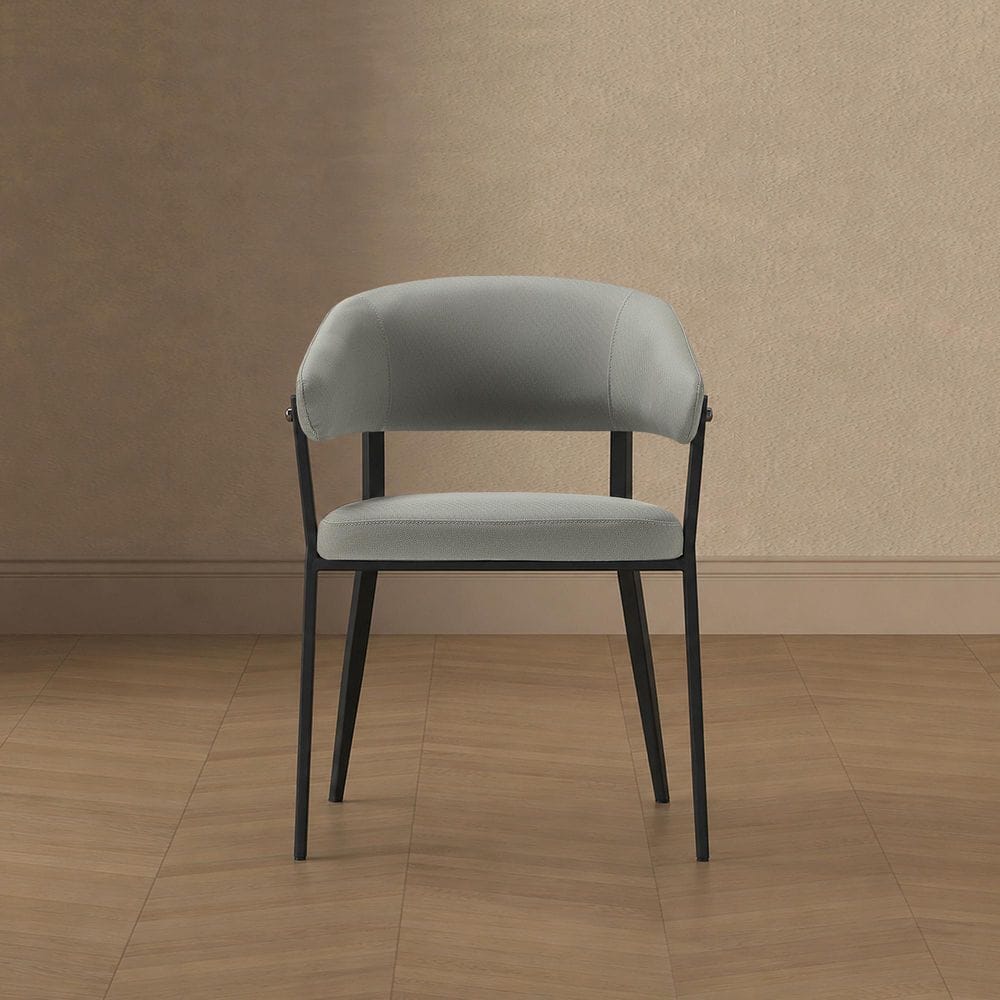 Belle Modern Stone Grey Textured Faux Leather Upholstered Dining Arm Chair with Metal Legs