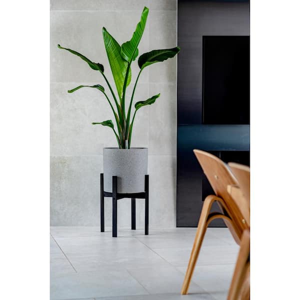 Vaxa Large Graphite Gray Polymer and Bamboo Mid-Century Planter