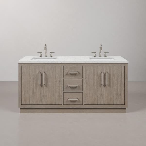 Hugo 72 in. W x 22 in. D Bath Vanity in Grey Oak with Marble Vanity Top in White with White Basin and Gooseneck Faucet
