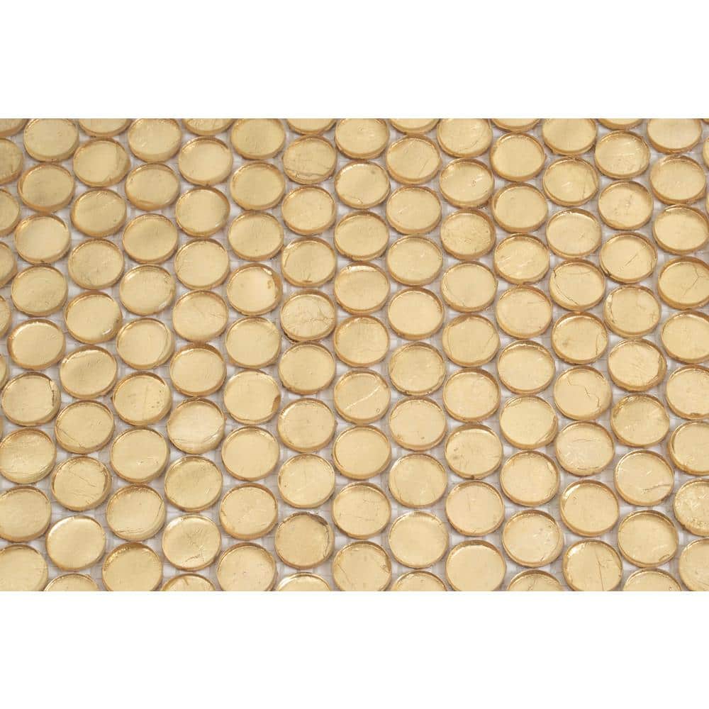 Gold Penny Round Glass Mosaic Tile for Walls and Backsplashes