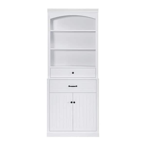 BAYA 63 in. W x 11 in. D x 79 in. H White Bathroom Freestanding Linen Cabinet with Adjustable Shelves