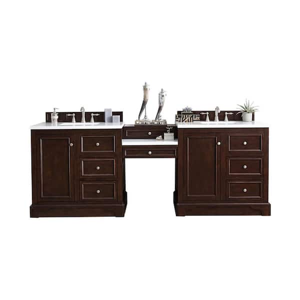 James Martin Vanities De Soto 96.5 in. W x 23.5 in. D x 36.3 in. H Double Bathroom Vanity in Burnished Mahogany with White Zeus Quartz Top