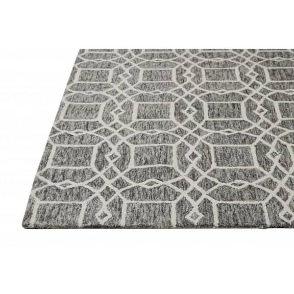 HomeRoots 5 ft. x 8 ft. Gray and Ivory Geometric Area Rug 2000512172 ...