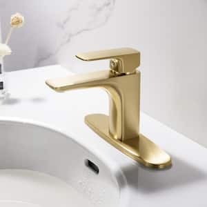 Single Handle Single Hole Square Bathroom Faucet Mixer with Cover in Brushed Gold