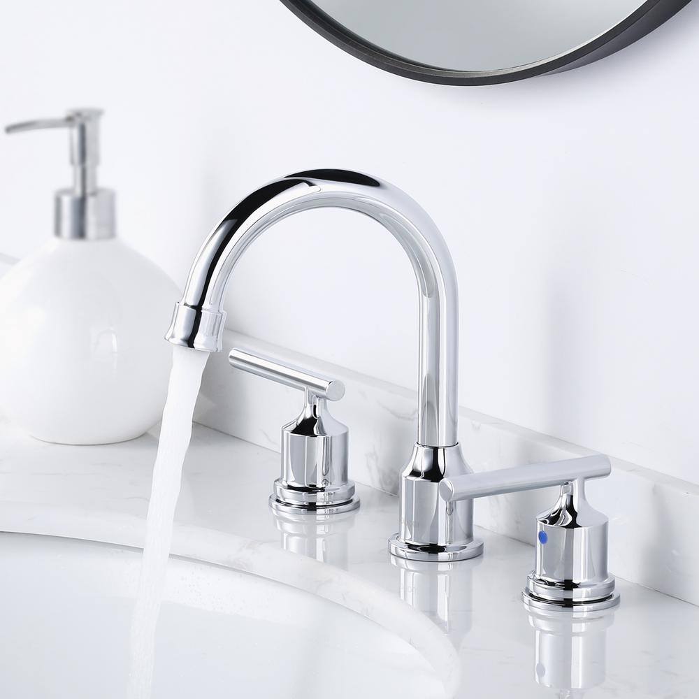 Polished Chrome Double Handle Widespread Bathroom Faucet with Drain Kit