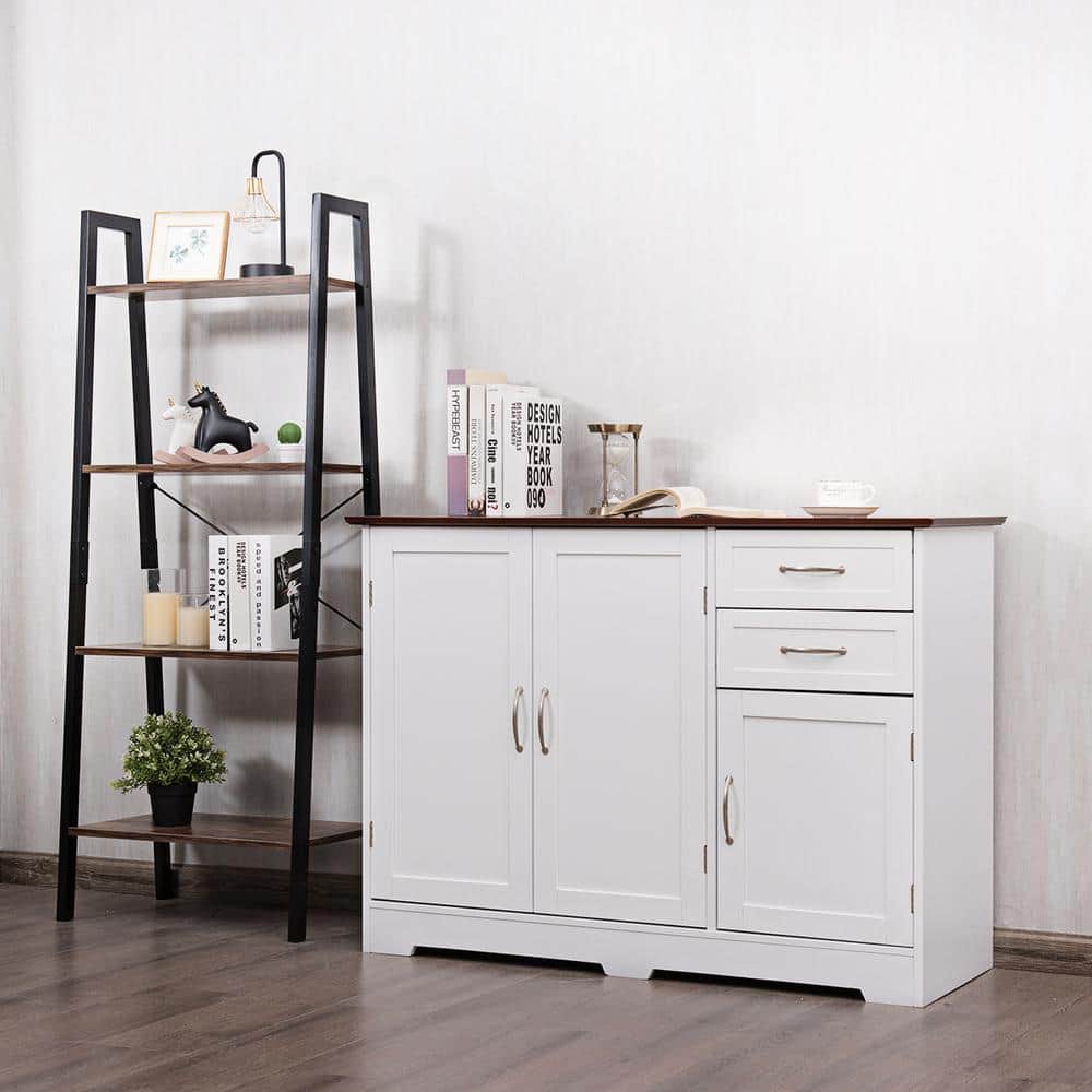 White and Vermilion MDF Kitchen Sideboard with Drawers and Cabinets