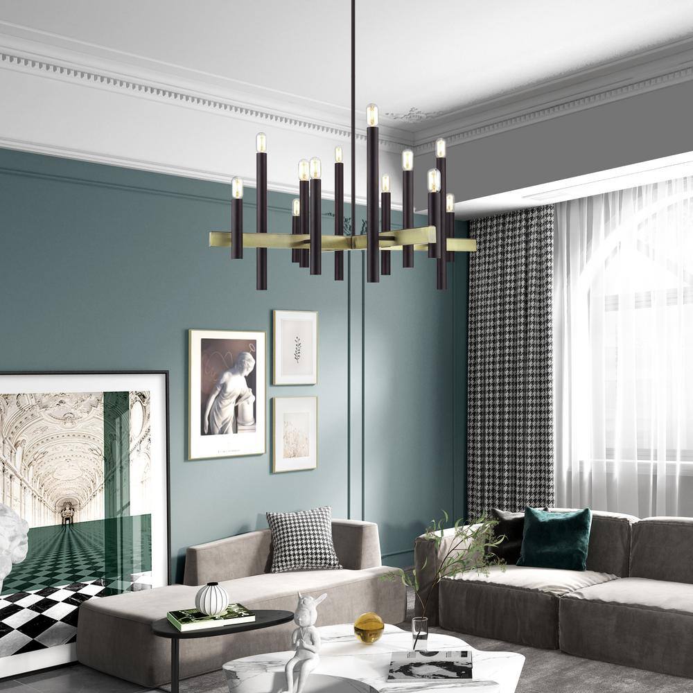 Helsinki 12-Light Bronze and Antique Brass Chandelier