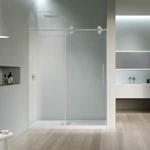 Lazaro 60 in. W x 78 in. H Sliding Frameless Shower Door in Brushed Nickel Finish with Clear Glass