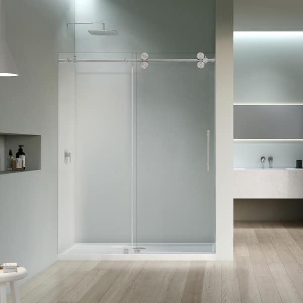 Altair Lazaro 60 in. W x 78 in. H Sliding Frameless Shower Door in Brushed Nickel Finish with Clear Glass