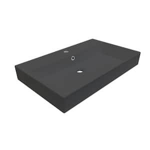 Energy 70 Wall Mount or Vessel Rectangular Bathroom Sink in Matte Black with Single Faucet Hole