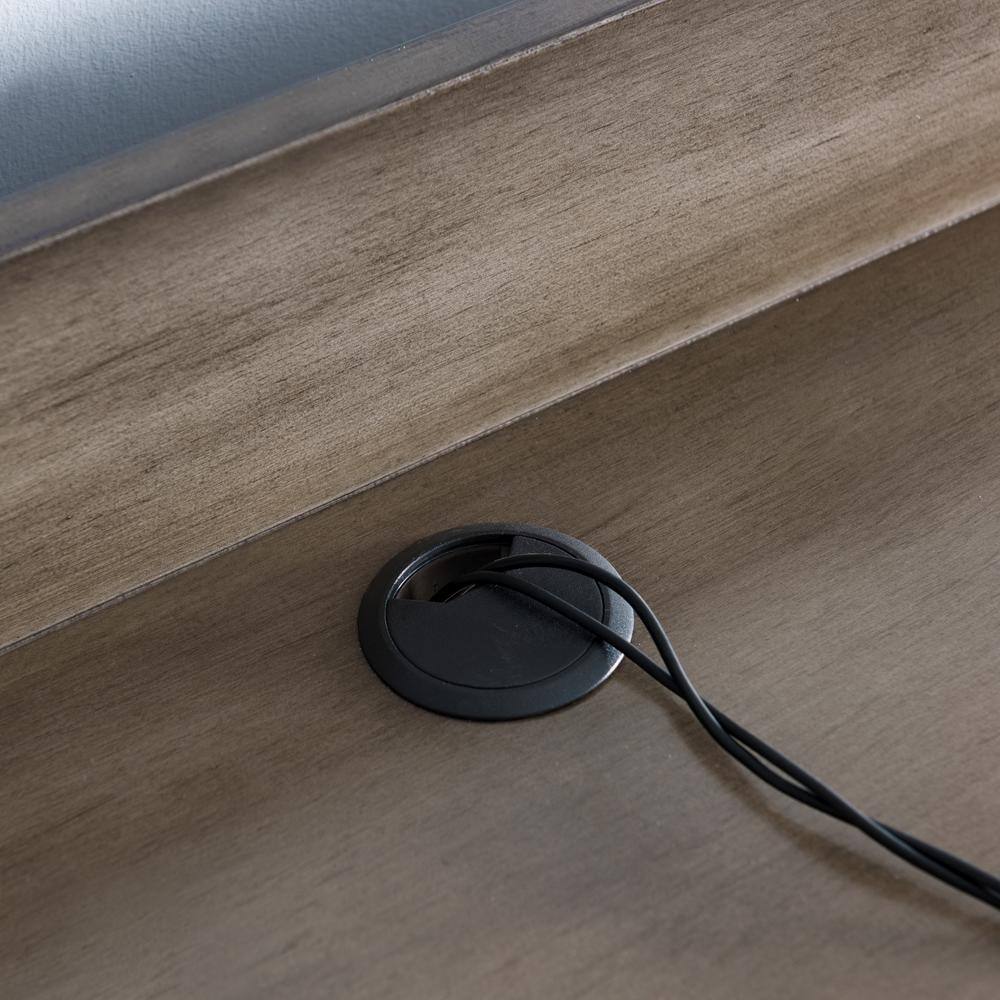 Modern Smoke Gray Wood and Silver Metal Desk with Keyboard Tray