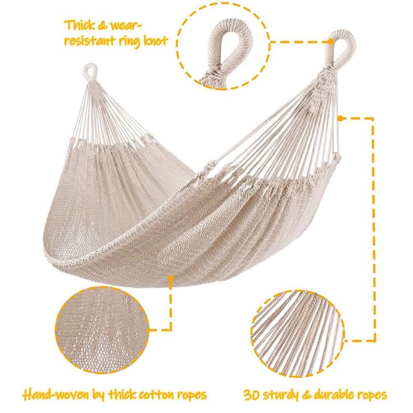 OGETFUUR 11 ft. Handwoven XXL Two Person Rope Ha mmock Bed by