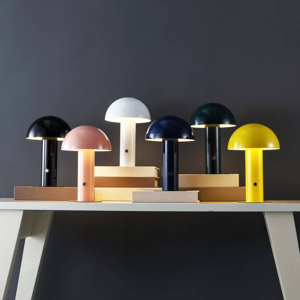 White Cordless Iron LED Mushroom Table Lamp