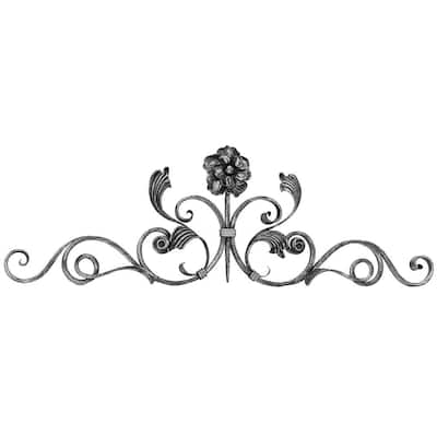 11-1/32 in. x 36-1/4 in. x 5/8 in. Wrought Iron Round Bar Center Rosette Forged Leaves Raw Forged Scroll Gate Topper