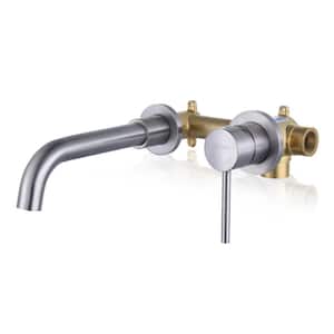 Brushed Nickel Single Handle Wall Mounted Bathroom Faucet, Swivel Spout Basin Faucet with Rough-in Valve