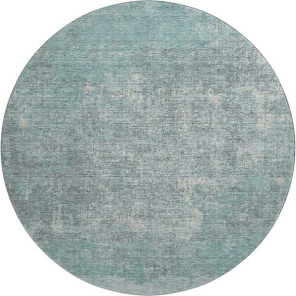 Mayfield Premium Machine Washable Abstract AMF2214 Teal 8 ft. x 8 ft. Round Rug