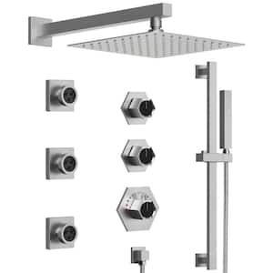 12 in. 5-Spray Multi-Functionn Shower System Square High Pressure with Hand Shower in Brushed Nickel (Valve Included)