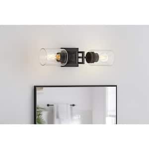 Westerling 19 in. 2-Light Matte Black Linear Bathroom Vanity Light Fixture with Clear Glass Shades