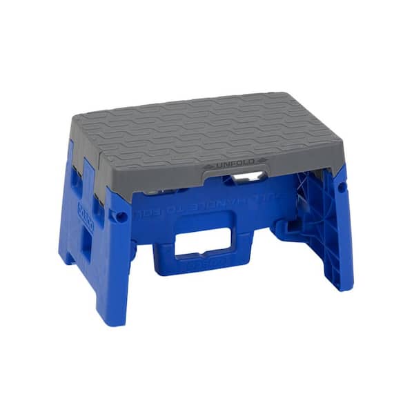 Cosco 1-Step Resin Molded Folding Step Stool Type 1A in Blue and Gray (4- Pack)